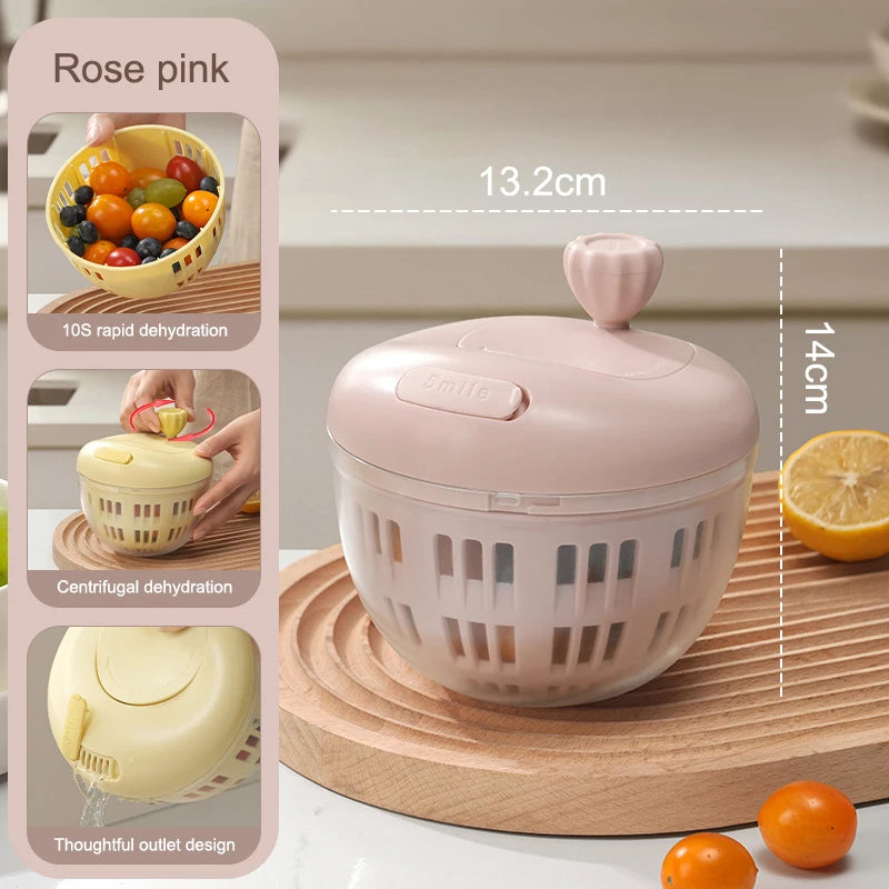 Household Salad Dryer Spinner Vegetable Dehydrator Multi-function Qme Pink