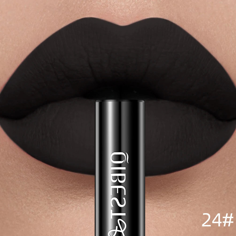 QIBEST Matte Liquid Lipstick Waterproof Long Lasting Velvet Lip Gloss Tint Tube Matte Nude Pigment Red Lipgloss Lips Makeup Qme 24