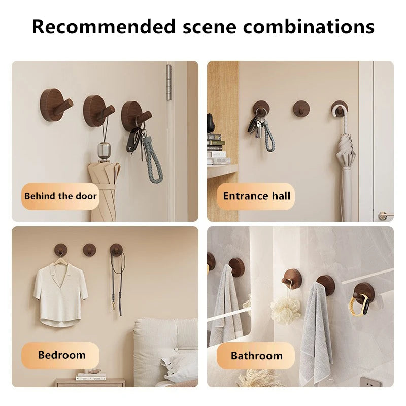 Simple Solid Wood Hook Walnut Hanging Hanger Bathroom Wall Bedroom Qme