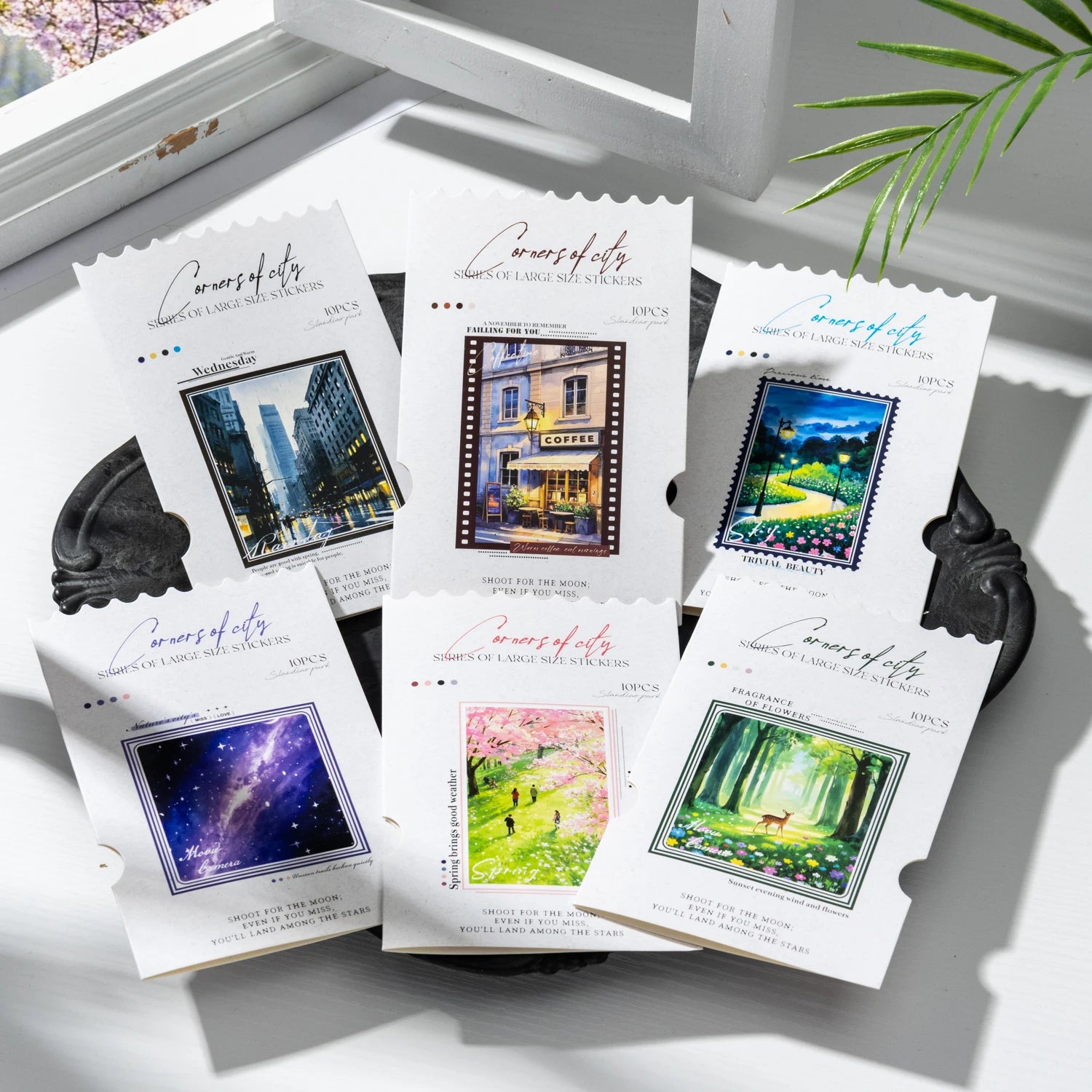 10 pcs/pack Night view of the city Theme PET Sticker Pack DIY Scrapbooking Collage Diary Aesthetics Decor Stationery Stickers Qme