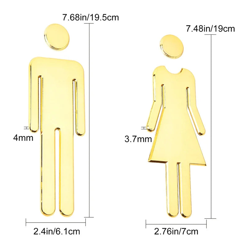 WC Bathroom Signage Board Art Home Decor Acrylic 3D Toilet Sign Plate Qme