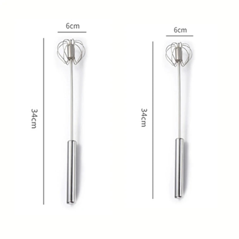Semi-automatic Egg Beater 304 Stainless Steel Egg Whisk Manual Hand Mixer Self Turning Egg Stirrer Kitchen Accessories Egg Tools Qme 2PCS L