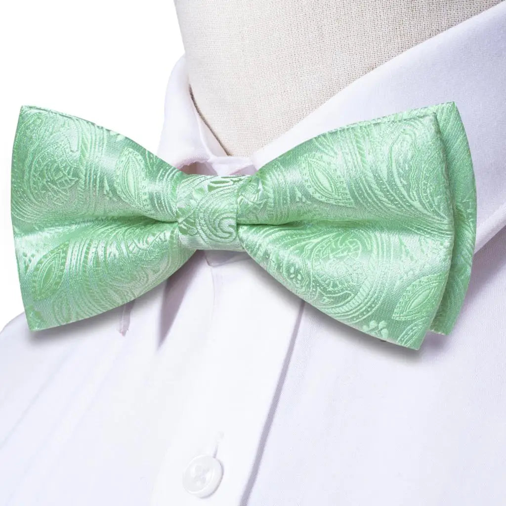 Sage Mint Grass Teal Green Mens Bow Tie Hankerchief Cufflinks Qme