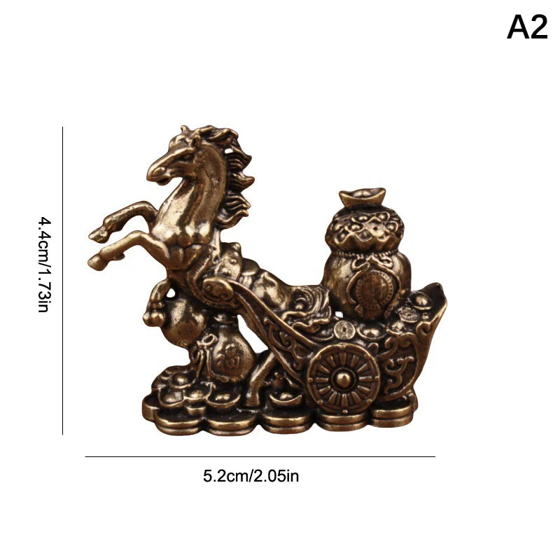 Brass Horse Figurines Chinese New Year Zodiac Horse Ornament Feng Shui Lucky Statue Home Office Desktop Decoration Crafts Qme A2