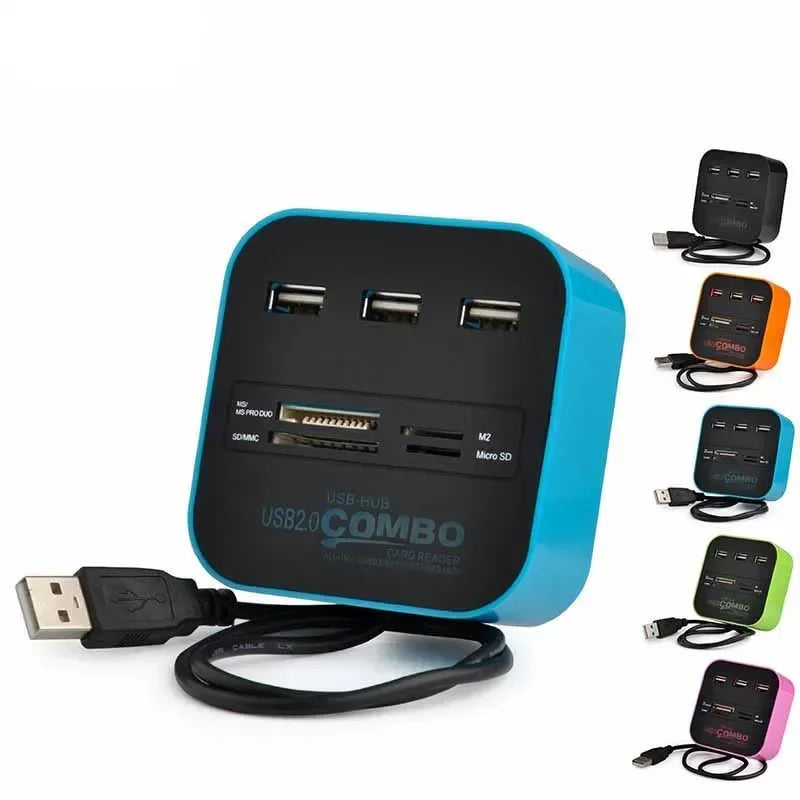 High Speed USB Hub 2.0 3 Ports with Card Reader Mini Hub USB Combo All In One USB Splitter Adapter for PC Laptop Computer Qme