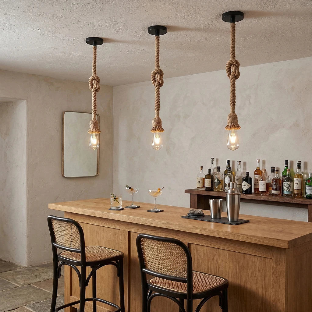 Vintage Hemp Rope-DIY Decor Items Retro Ceiling Pendant E27 Base Loft Industrial Hanging Lamp Pendang Light Home Qme