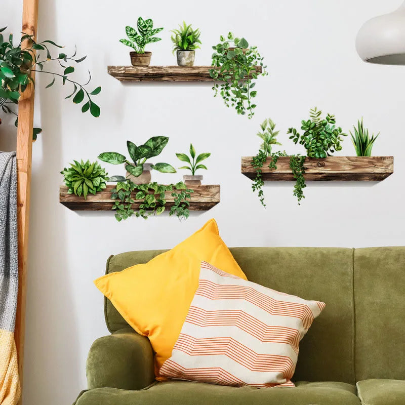 DIY Wall Art Creative Stickers Potted Plant Decals Self-adhesive Qme