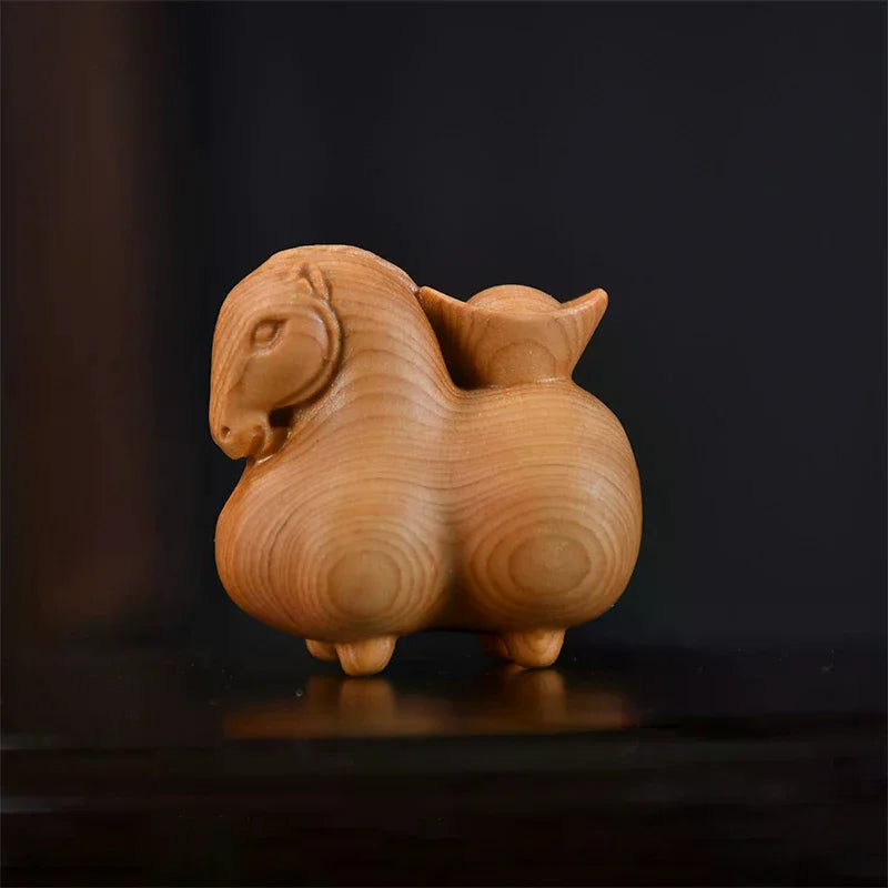 Handcrafted Wooden Horse Ornament Carved Design Chinese Zodiac Horse Statue Home Office Car Desk Decor 2026 New Year Qme