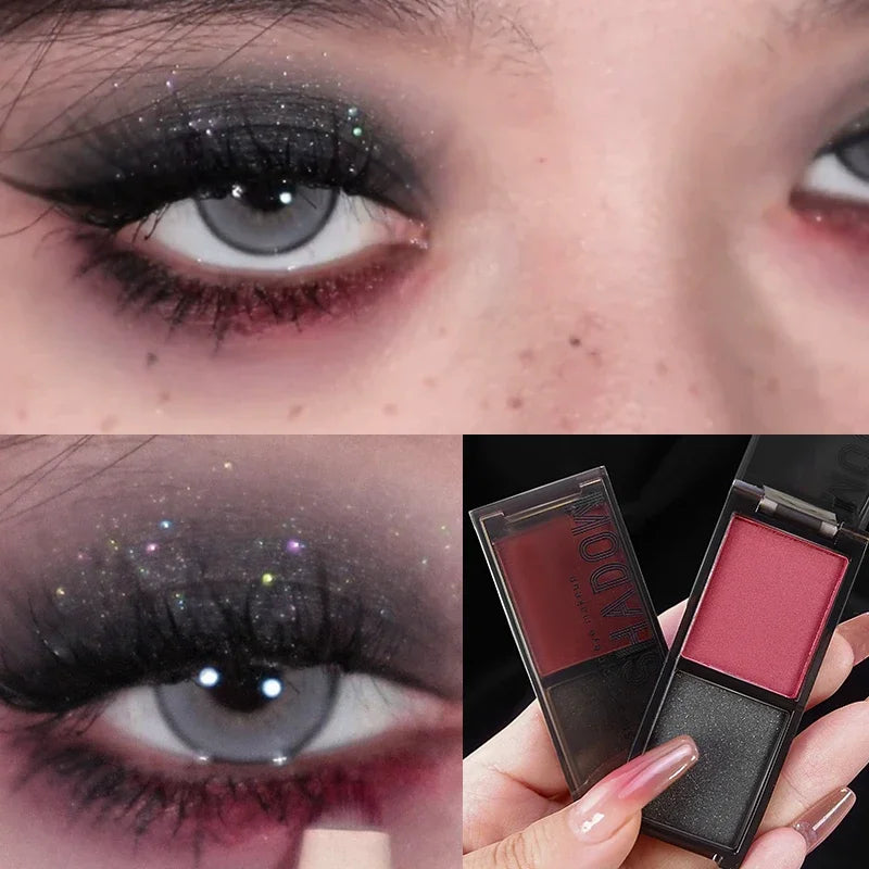 Two-color Glitter Black Eye shadow Palette Dark Red Silvery Color Shimmer Matte Smoked Eye Shadow Highlighter Makeup Pigment Qme