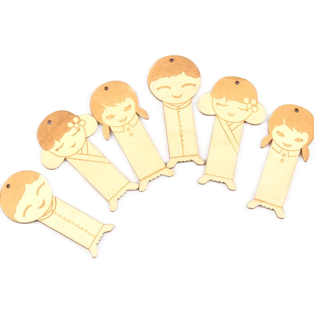 10Pcs Lovely Girl/Boy Wooden Bobbin Spools Cord Wire Unfinished Wood Spool String For Finishing Ribbons Trims Sewing Supplies Qme