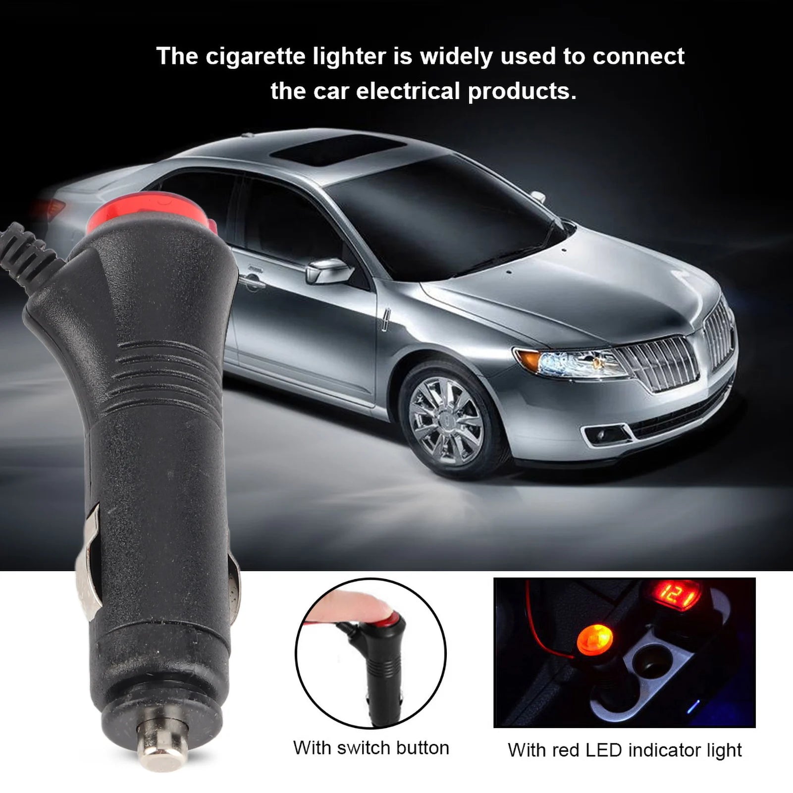 Car Male Cigarette Lighter Plug 1.5m Male Car Cigarette Lighter Socket Power Plug Adapter On Off 12V 24V Qme