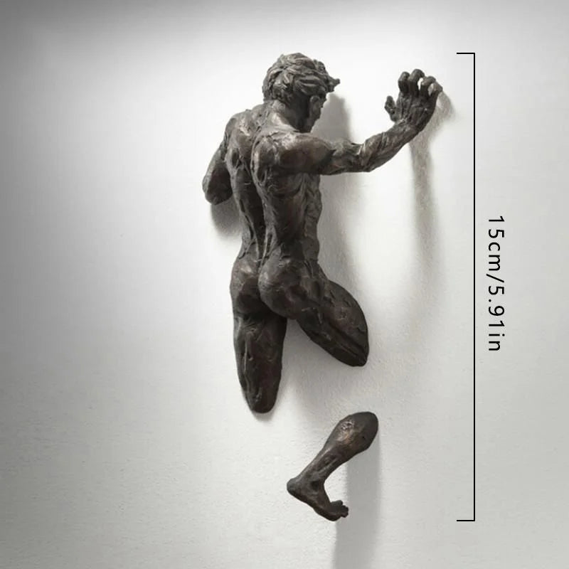 3D Through Wall Figure Sculpture Resin Electroplating Imitation Copper Abstract Character Ornament Statue Living Room Home Decor Qme C4