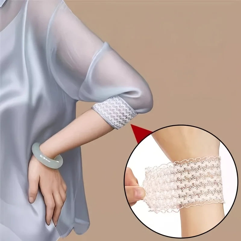 Elastic Lace Sleeve Holders, Anti-Slip Armband Sleeve Clips for Men Women, Shirt Sleeve Ties for Work & Casual Qme