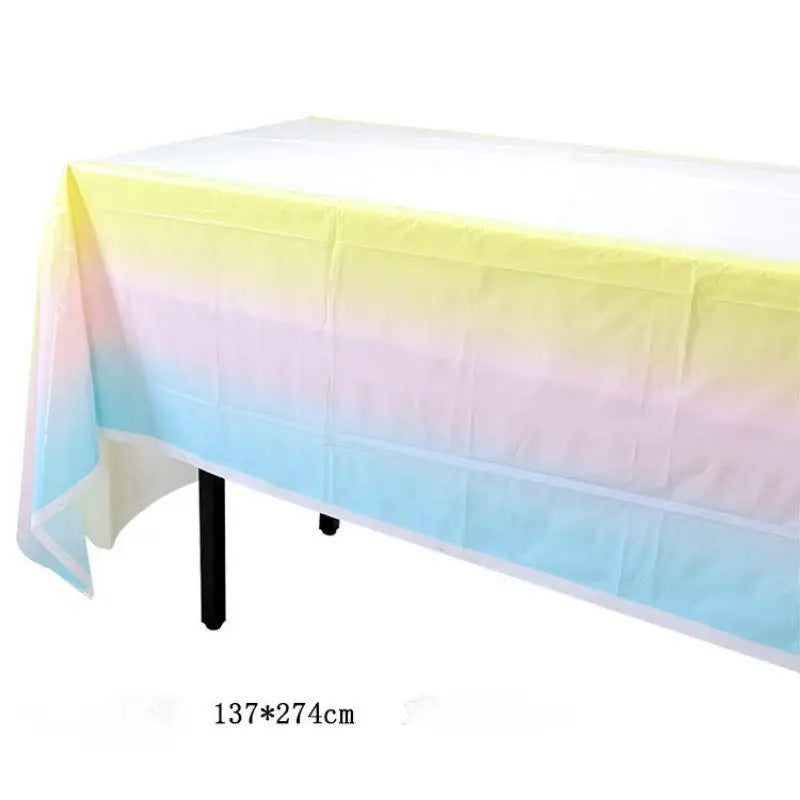 Rainbow Tableware Set for Birthday Party Decorations Rainbow Tableware Paper Plates Cups Napkins Tablecloth Dinner Disposable Qme 1PC Table Cloth