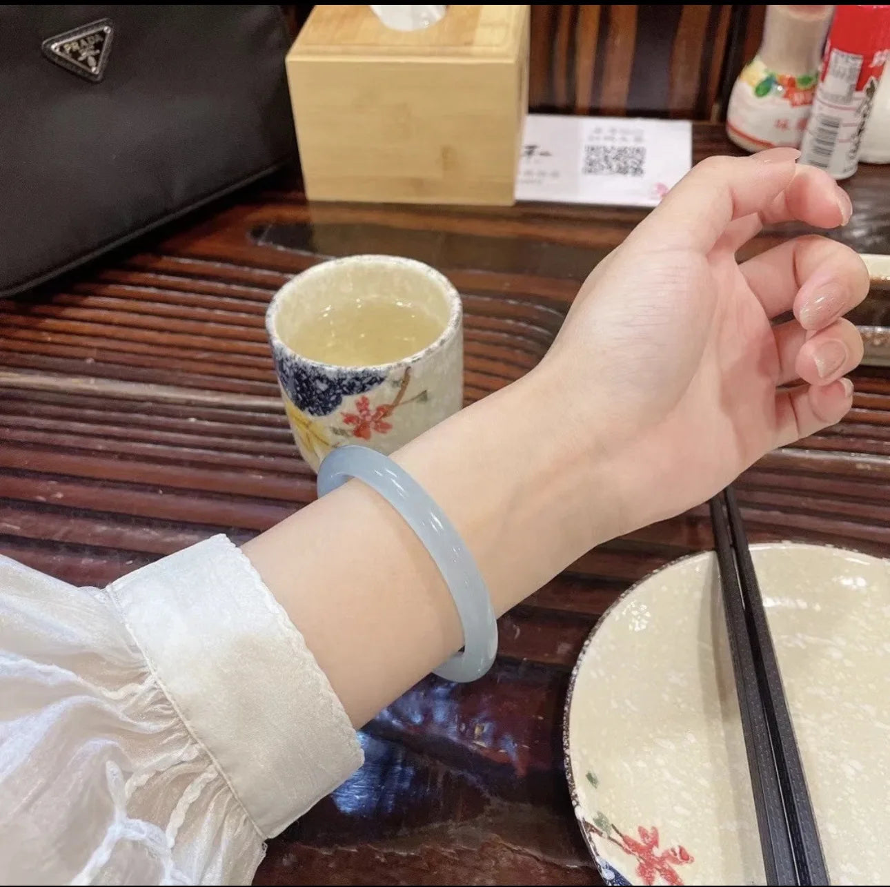 Beautiful Guifei Round Strip Thick Glass Anti Jade Ice Penetrating Bangle Bracelet Ancient Palace Hanfu Jewelry Accessories Qme Sky Blue 58-62mm