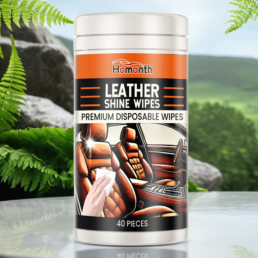 40Pcs Car Leather Wipes Conditioning Wipes Car Interior Cleaner Wipes Disposable Dashboard Console Dust Remover Qme