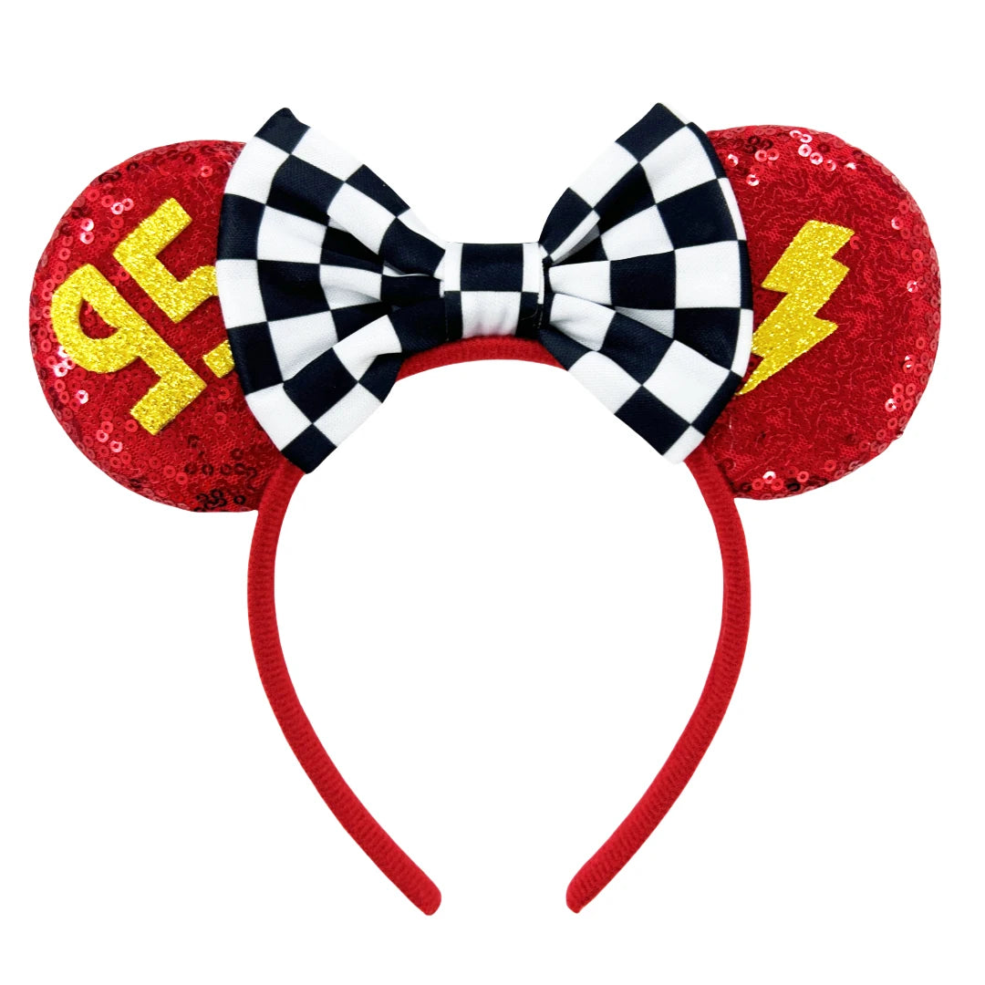 Anime Cars Hair Accessories Pixar 95 Lightning McQueen Mickey Mouse Ear Headband for Girls Kids Women Sequin Bow Hairband Qme Headband 5