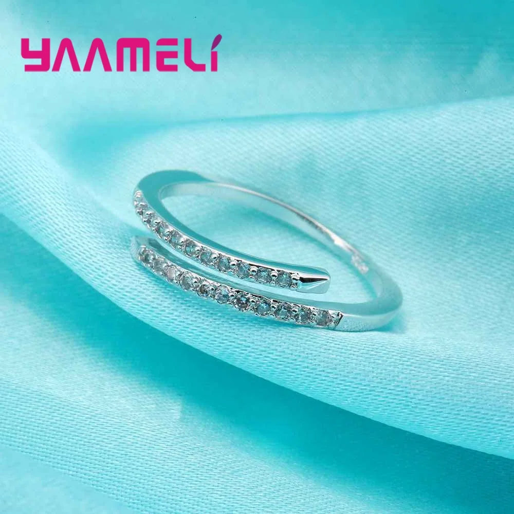 Beautiful Thin Ring Design for Lady Resizable Jewelry 925 Sterling Silver Color Sparking White Zircons Women Party Accessories Qme