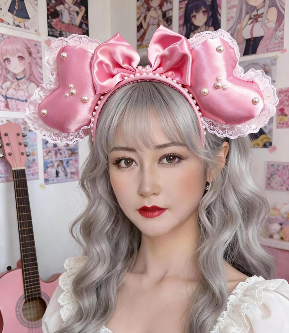 Mickey Mouse Heart Ear Headands Women Adult Cosplay Valentine's Day Hairband For Girls Park Travel Photography Hair Accessory Qme