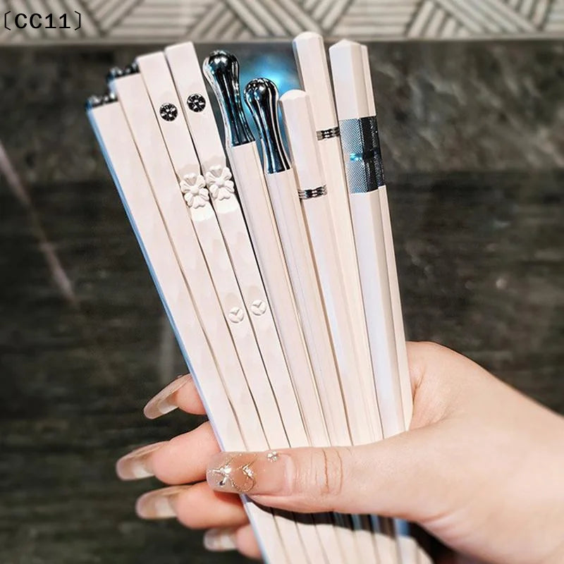 5 10Pairs White Gold Chopsticks Healthy Korean Sushi Sticks Reusable Qme