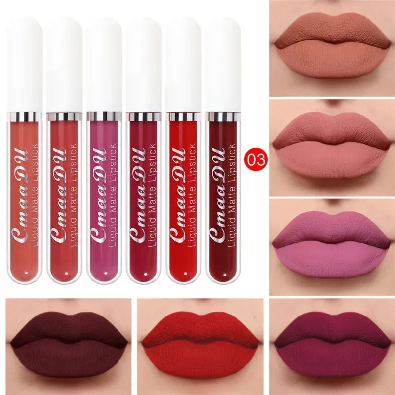 6 Colors/Set Fashion Matte Lip Gloss Sets Natural Moisturize Waterproof Lasting Velvet Sexy Red Liquid Lipstick Beauty Cosmetic Qme