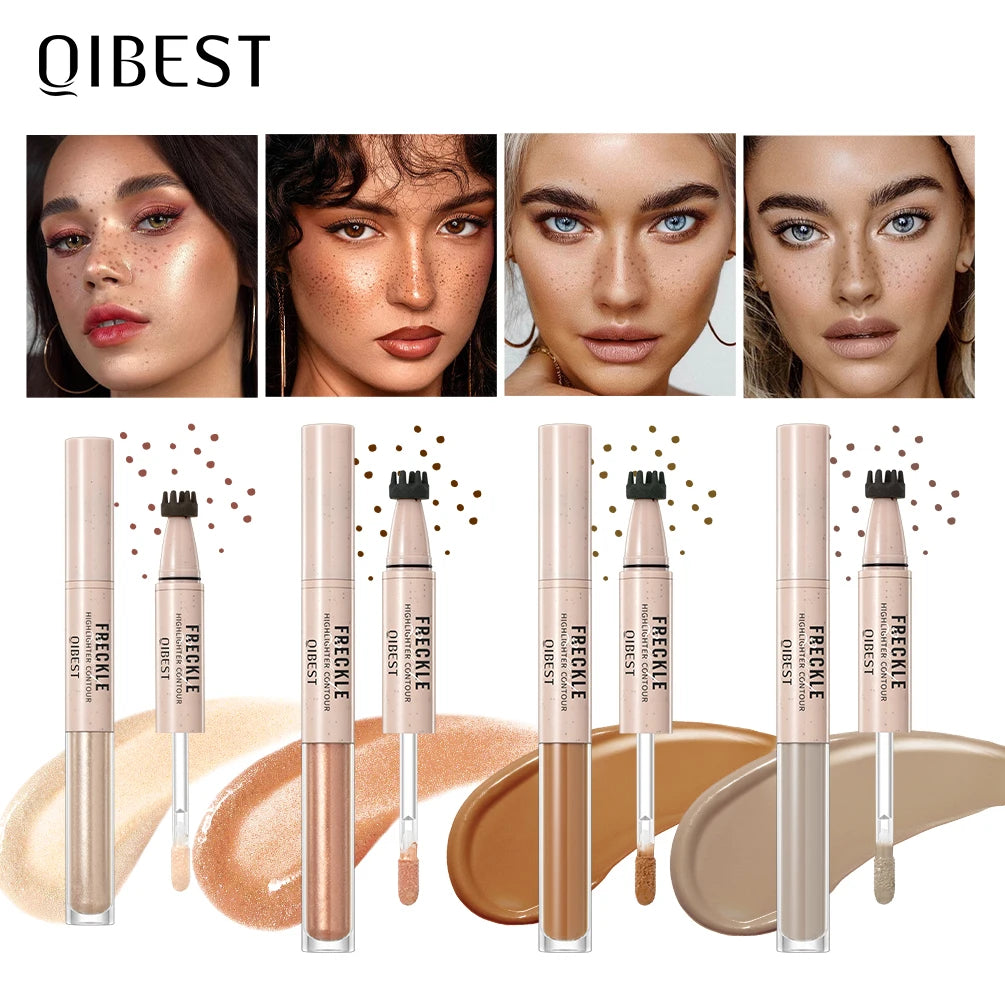 QIBEST Double Ended Freckles Pen Fine Flash Highlight Lasting Matte Concealer Natural 2 In 1 Freckles Contour Stick Cosmetics Qme