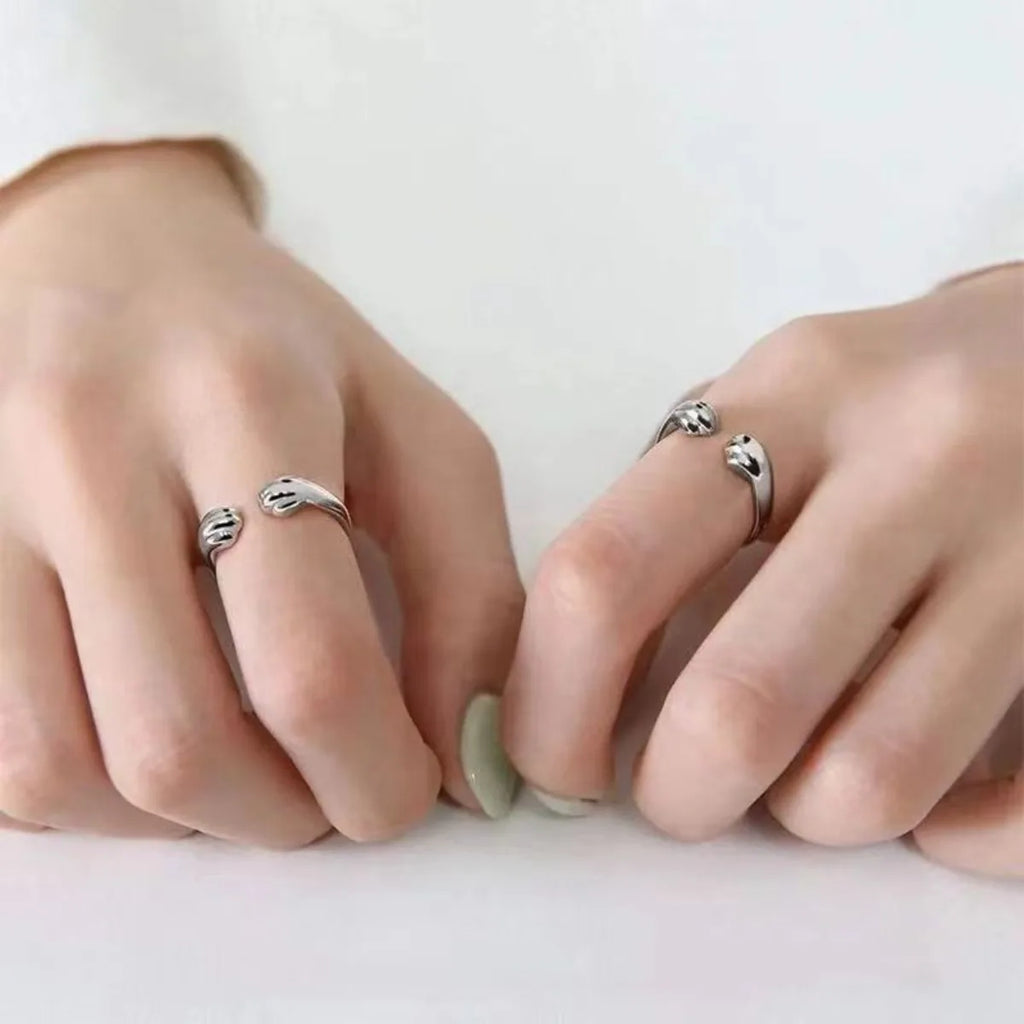 Personality New Solid Color Fashion Originality Cute Able and Creative New Style Cat and Puppy Paw Print Open Lovers Ring Gift Qme