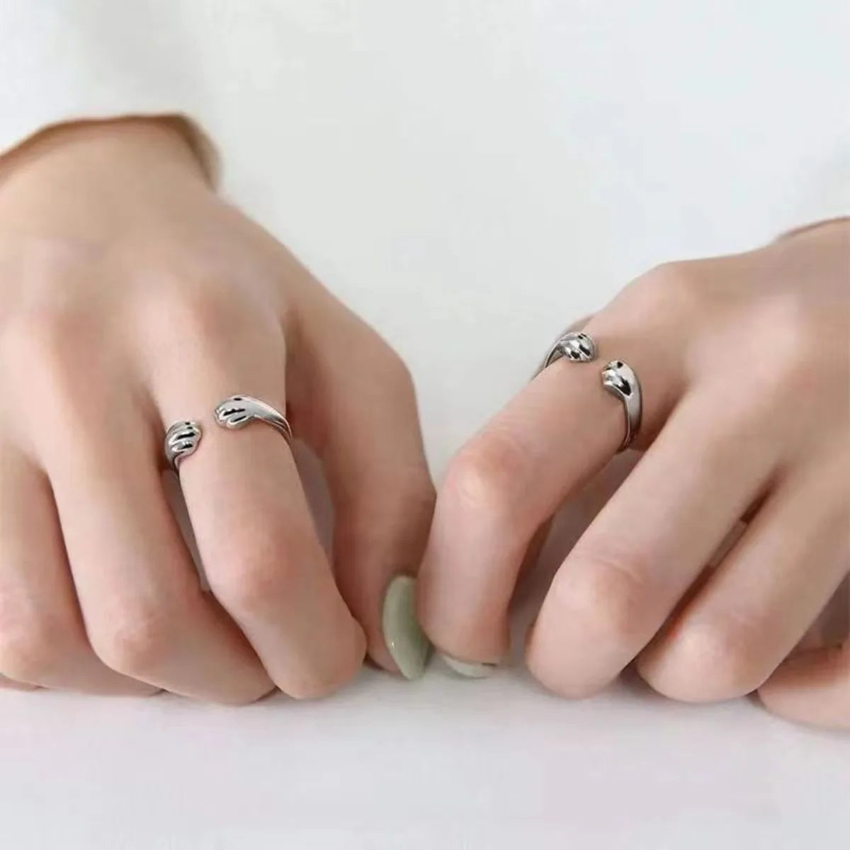 Personality New Solid Color Fashion Originality Cute Able and Creative New Style Cat and Puppy Paw Print Open Lovers Ring Gift Qme