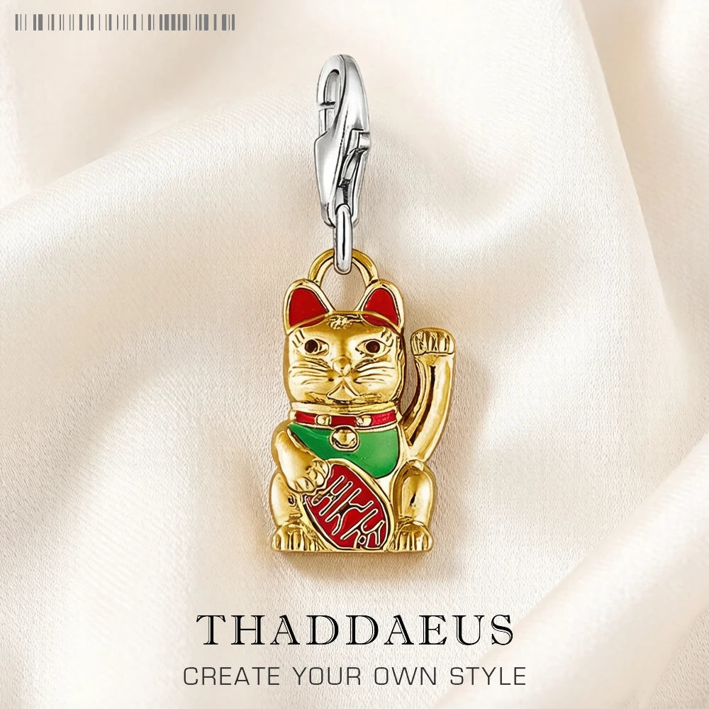Lovely Cartoon Lucky Cat Toy Charm Pendant For Women Men Lover 925 Sterling Silver Gift Qme Lobster Clasp