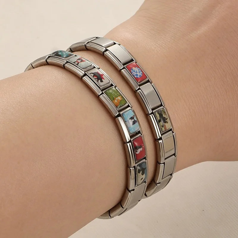 Fashion Green Grassland Daisy Flowers Cats Series Italian Charms Fit 9mm Stainless Steel Women Fashion Bracelet DIY Jewelry Gift Qme