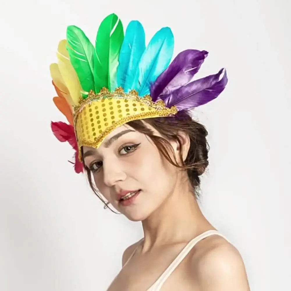 Fashion Adjustable Feather Headdress Head-mounted Colorful Chief Qme