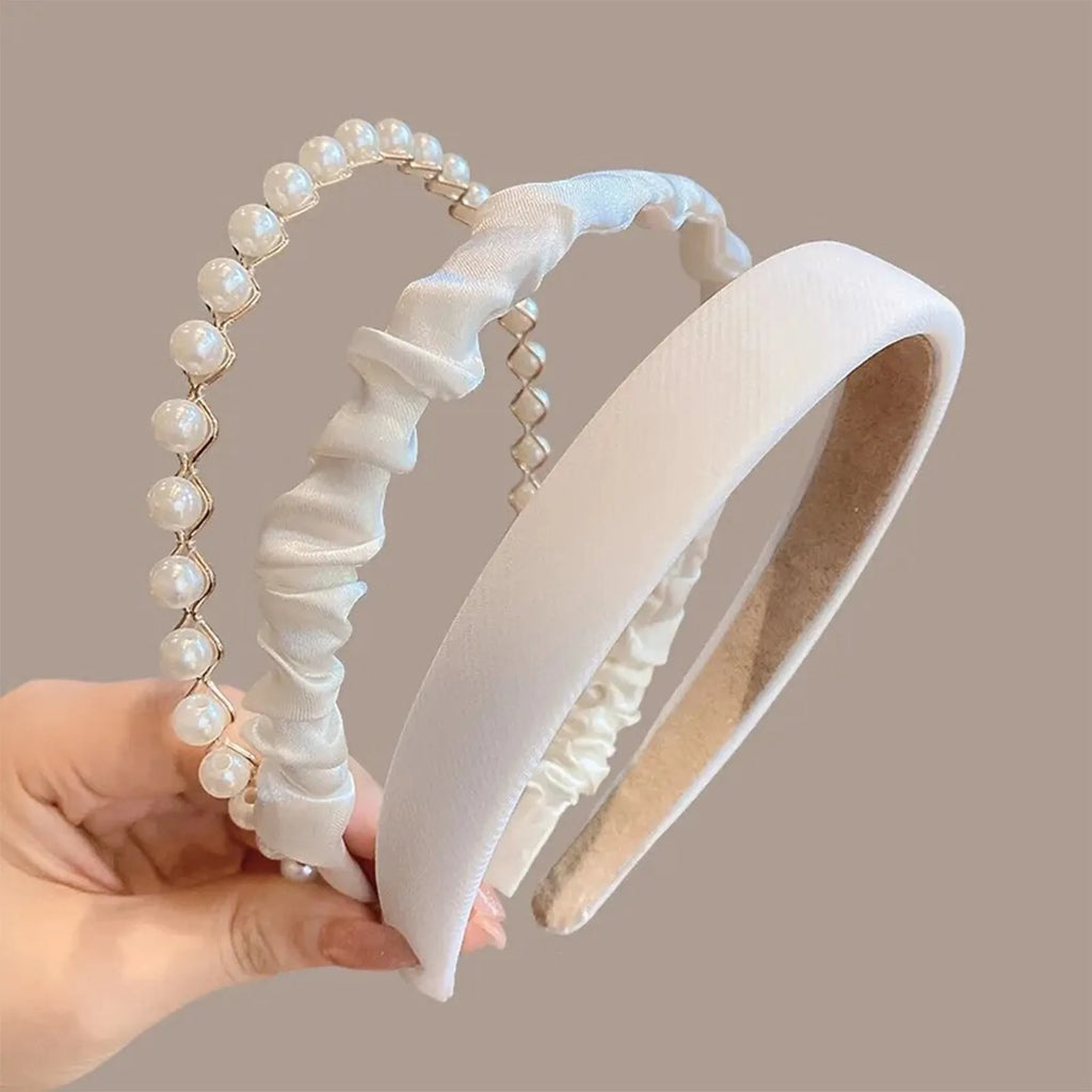 3pcs Set Fashion Headbands for Women Girls Pearl Hair Bands Versatile Simple Hairband Hair Hoop Hair Accessories Headwear Qme White