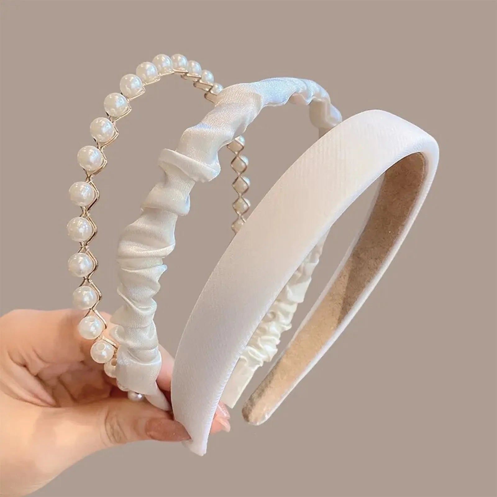 3pcs Set Fashion Headbands for Women Girls Pearl Hair Bands Versatile Simple Hairband Hair Hoop Hair Accessories Headwear Qme White