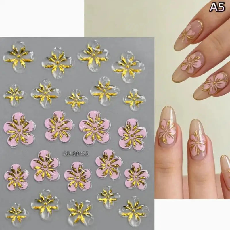 Blossom Floral Nail Stickers Bronzing 5D Spring Summer Petal Qme A5