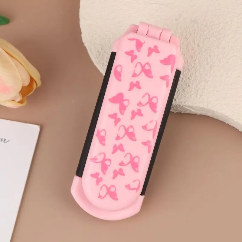 Pink Butterfly Love Pattern Foldable Hair Comb Straight Curly Qme bowknot