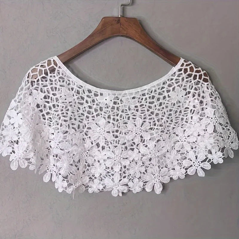White Lace Butterfly Crochet Shawl, Hollow Out Cropped Capelet, Summer Bridal Cover Up Qme