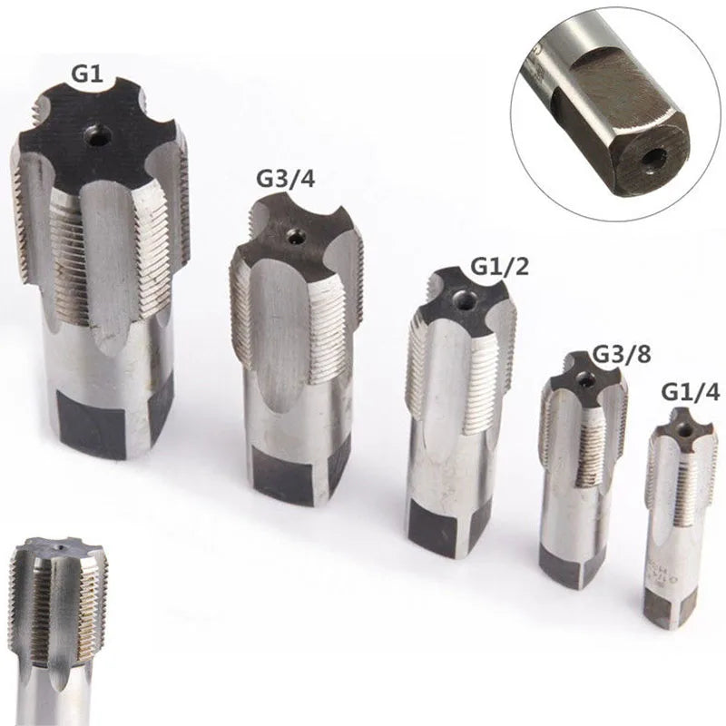 1pc G1/8 1/4 3/8 1/2 3/4 HSS Taper Pipe Tap BSP Metal Screw Thread Cutting Tools Cylindrical Pipe Thread Tap Pipe Qme