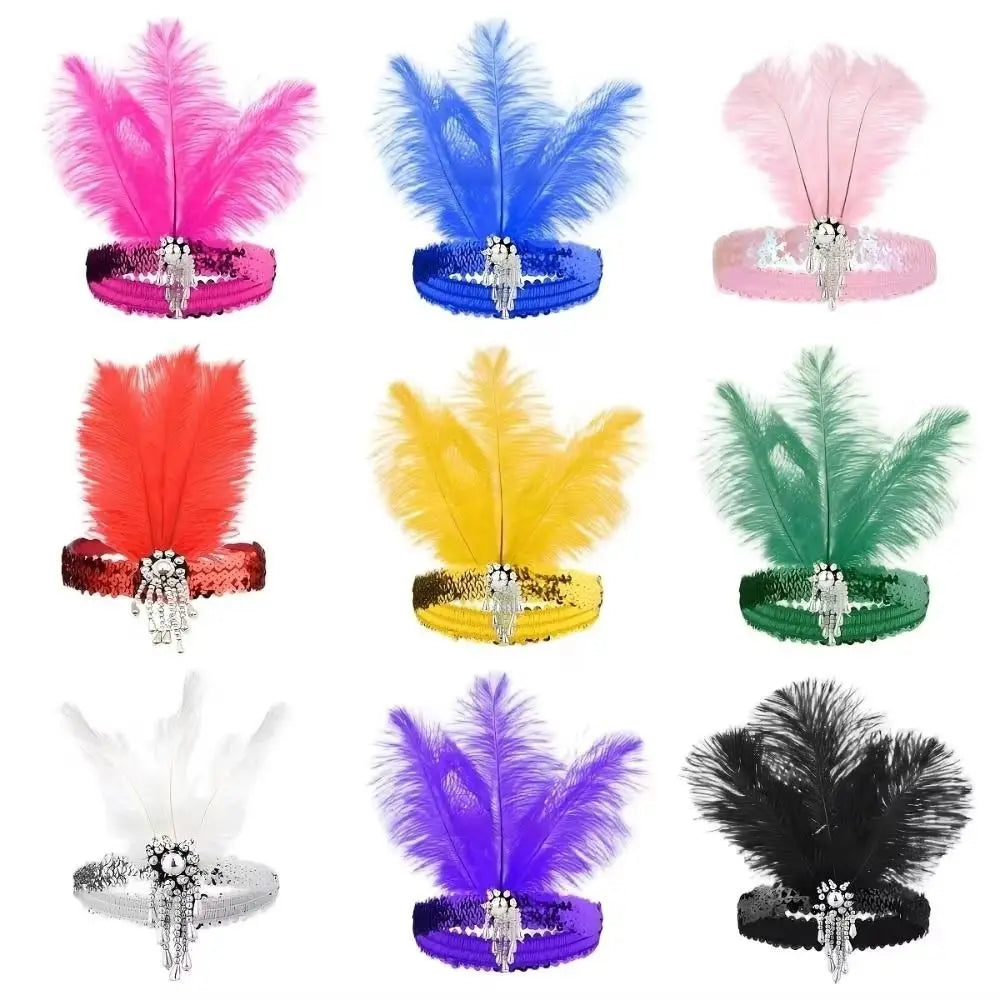 Exquisite Retro Women's Feather Headband Sequin 1920s Girls Hair Hoop Qme