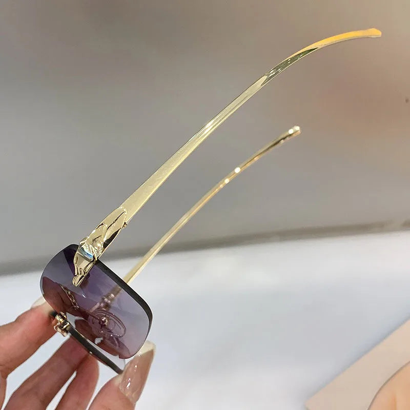 New Rectangle Vintage Rimless Square Sunglasses Classic Casual Sun Glasses UV400 Cut Edge Frameless Sunglasses Qme