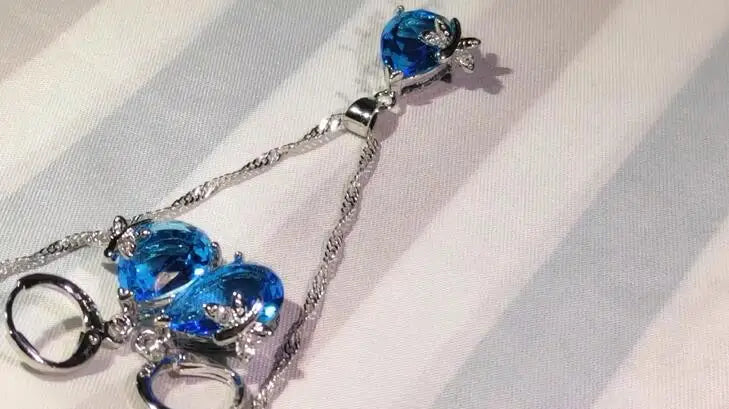 Bridal Jewelry Set 925 Sterling Silver Stamp Water Drop Dragonfly CZ Crystal Woman Girl Engagement Anniversary Necklace Earring Qme