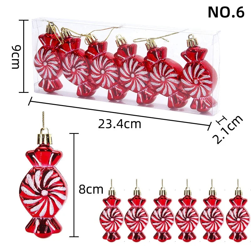 6PCS Christmas Tree Decorations Lollipops Pine Cones Candy Canes Christmas Decoration Pendants Christmas Decorations for Home Qme Set 6