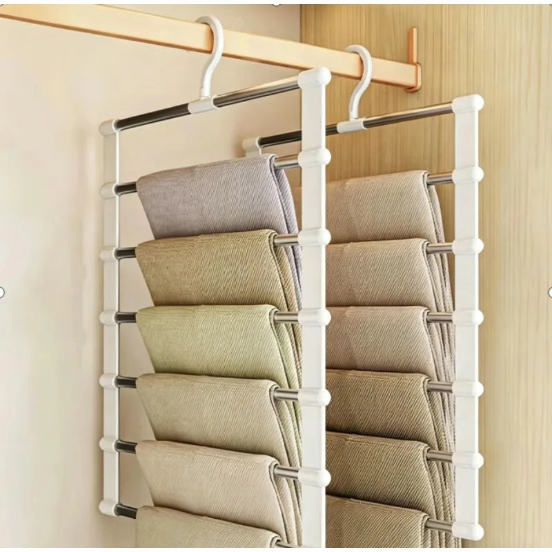 Foldable Pants Hanger Multi Layer Non Slip Clips Space Saving Closet Organizer for Trousers Storage Collapsible Hanging System Qme