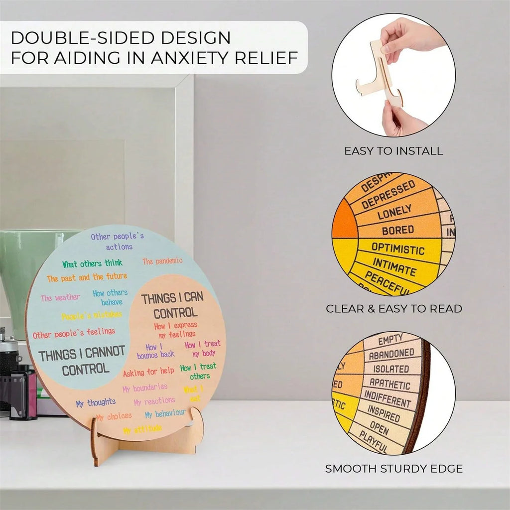 Feelings Wheel Therapy Office Desk Decor - Double Sided Mental Health Office Emotions Chart with Stand, Therapist Gifts for Home Qme