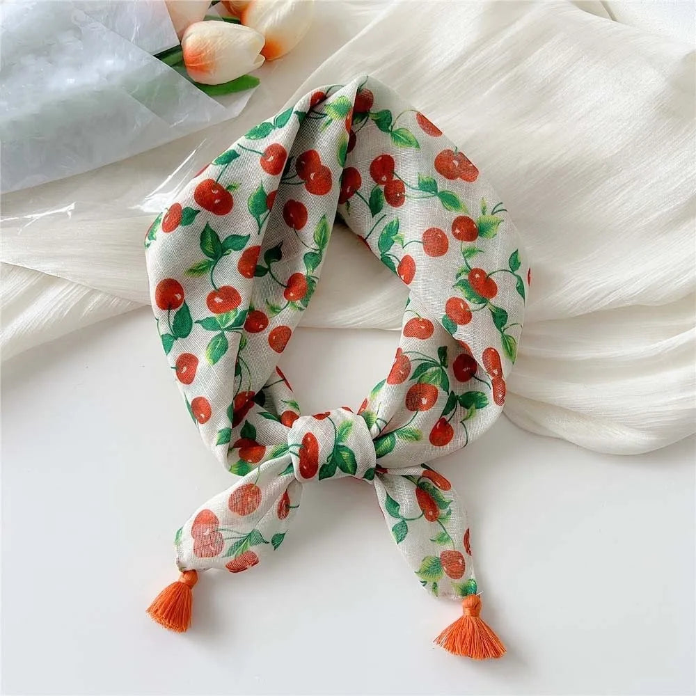 Neck Wrap Cotton-linen Square Scarf Fringed Breathable Hair Bandana Qme Style 13