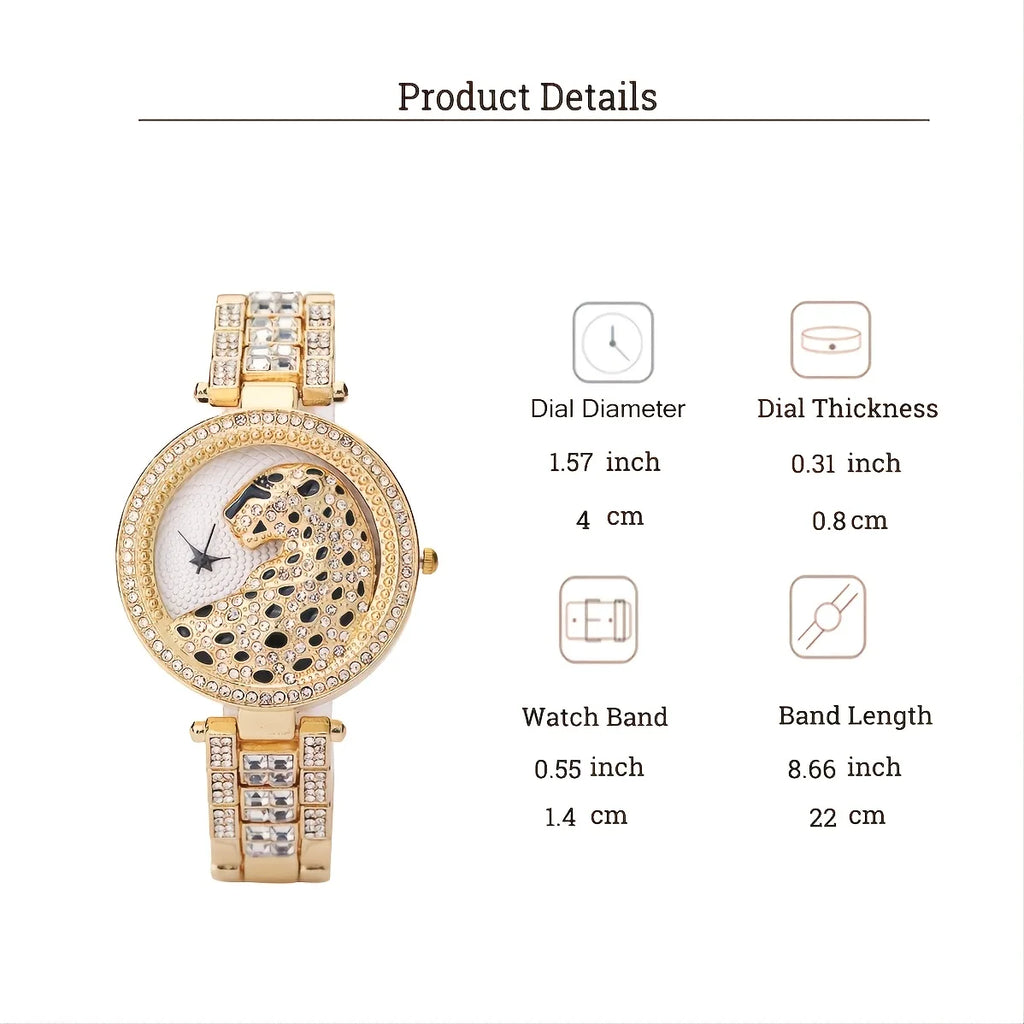 Leopard Inlaid Rhinestone Watch Elegant Hollow Minimalist Round Quartz Watch Women Jewelry Dress Watch Qme