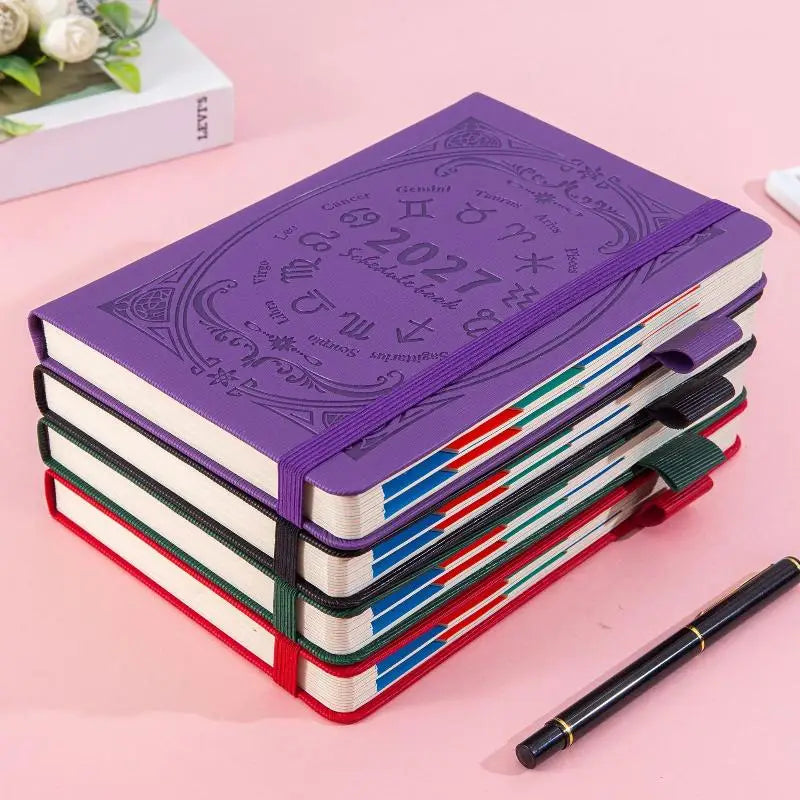2027 Zodiac Embossed Daily Planner Notebook Elastic Strap Pen Loop Qme