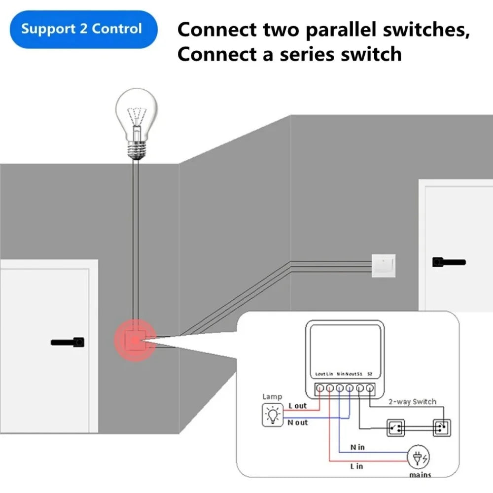 16A 2-way Control Tuya WiFi Smart Switch with Energy Monitor Switch Mini Smart Breaker Smart Life Control Alexa Via Google Home Qme