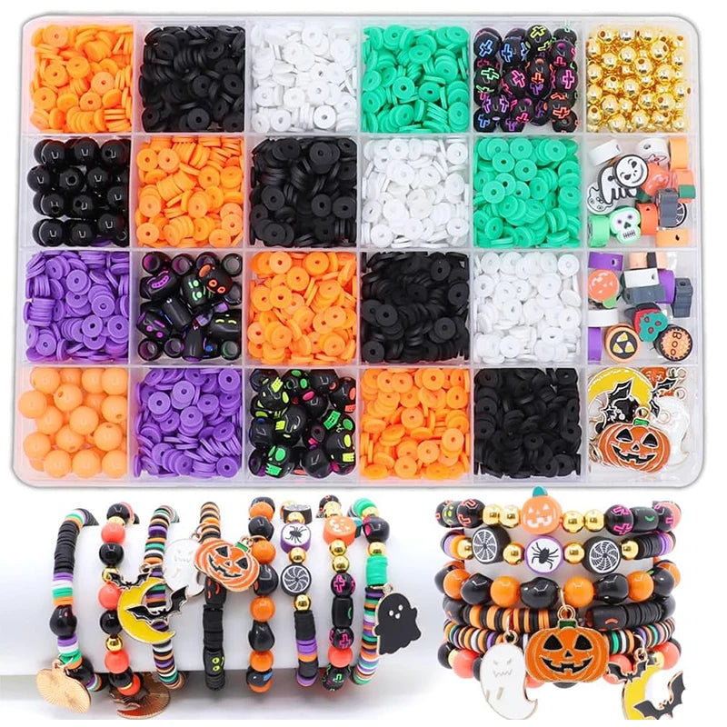 Halloween Clay Beads Kit Friendship Bracelet Making Kit with Charms and Gold Spacer Beads for Jewelry Making DIY Halloween Gift Qme Beads kit