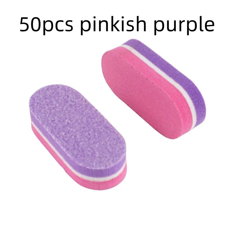 10/50/100pcs mix Professional Buffer Sponge Nail File Mini Double-sided Nails Art Blocks Polishing Manicure Pedicure Qme 50pcs pinkish purple