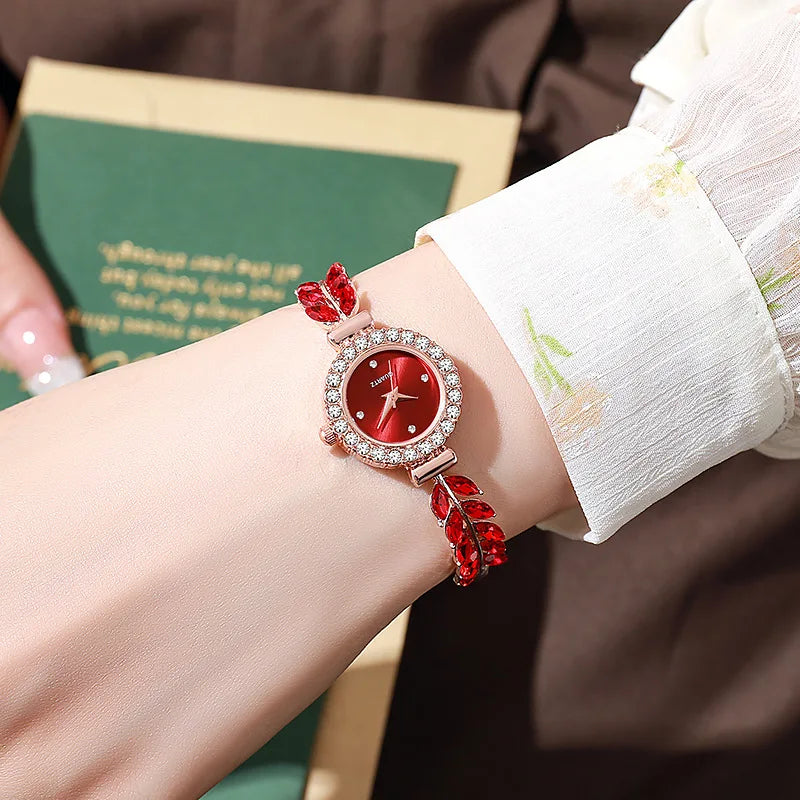 Pulseira feminina relógios senhoras moda relógio de pulso de quartzo redondo mini relógio feminino presentes para mulher Qme Red